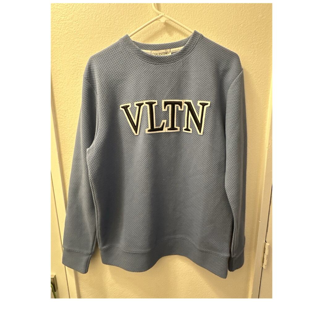Valentino VLTN Logo Blue Crewneck Pullover Sweatshirt Men's L Long Sleeve